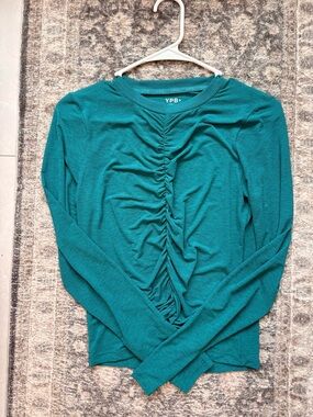 YPB Teal Ruched Front Long Sleeve Top